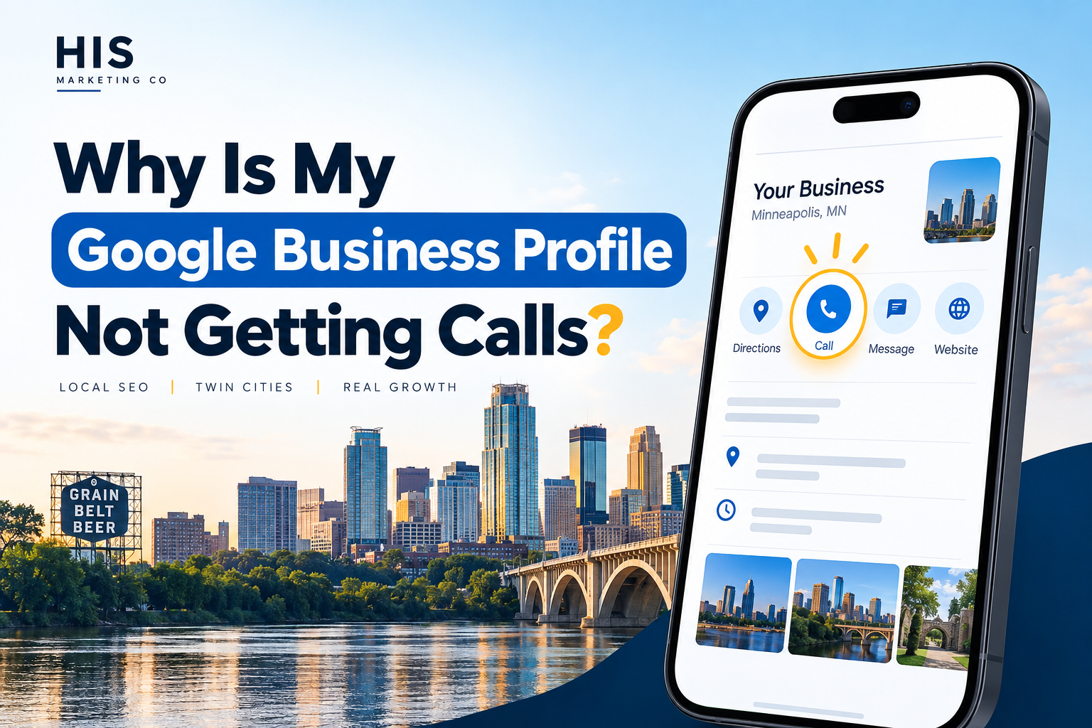 Google Business Profile not getting calls, showing a Twin Cities business profile with the call action highlighted
